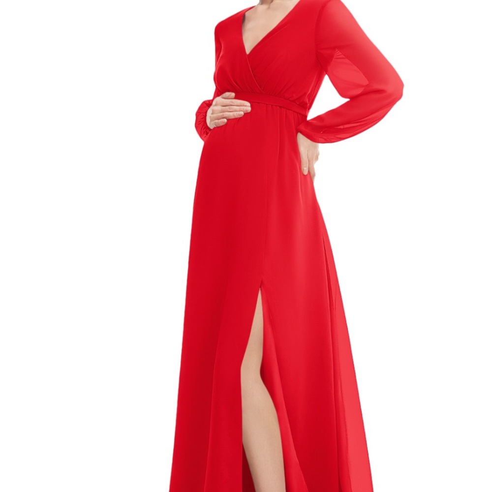 A-line V-Neck Floor-Length Chiffon Maternity Dresses With Pleated #251917